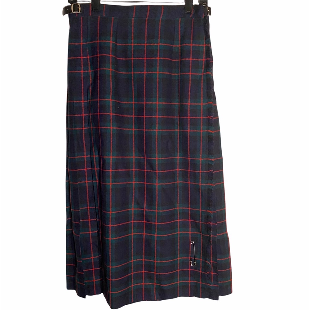 🚫SOLD - Macnaughtons Authentic Green / Red Pleated Kilt Skirt w Pin - Sz 14